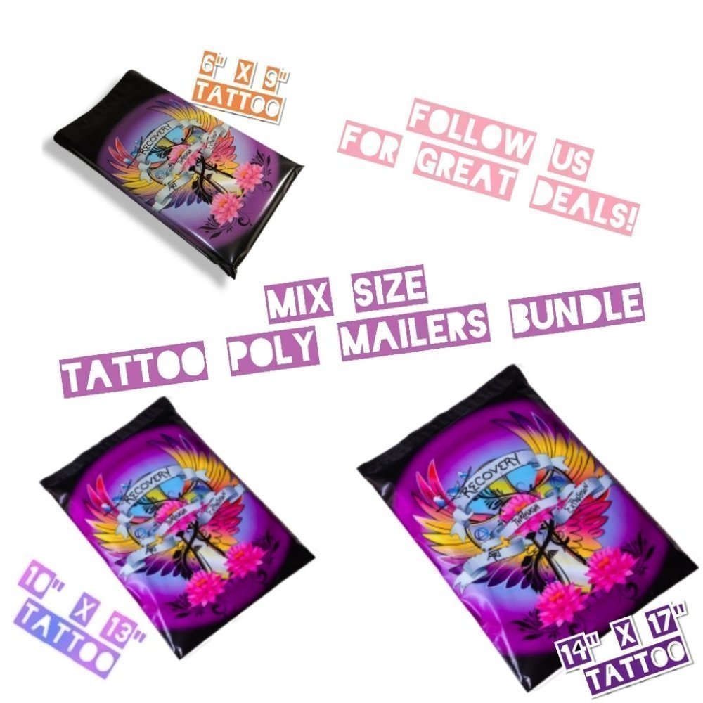 100 Mix Size Tattoo Design Poly Mailers